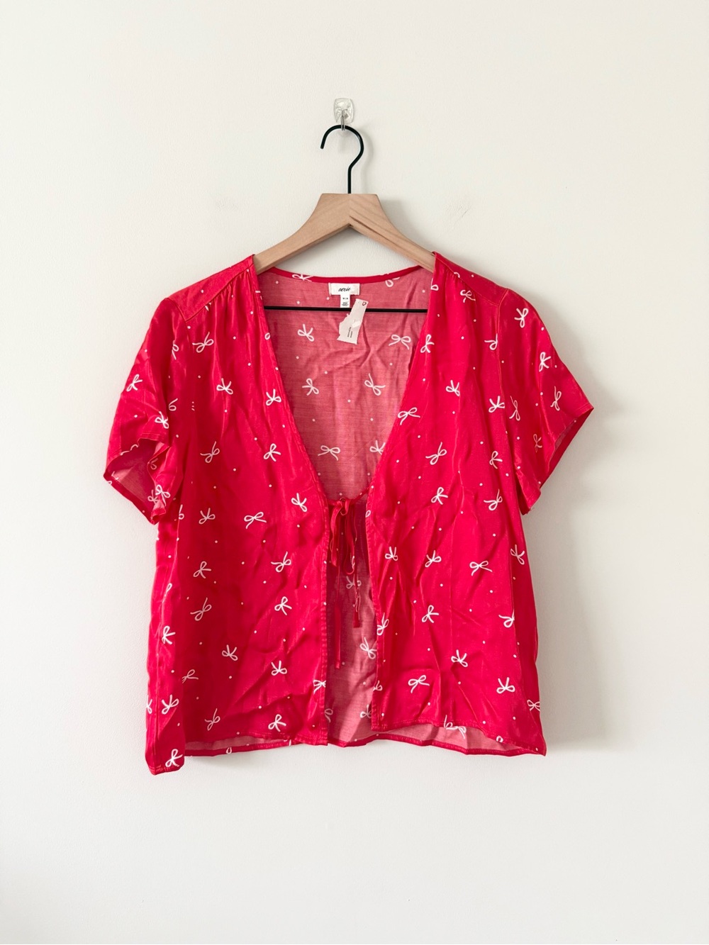 aerie Women’s Red w. White Bow Patterned Tie-Front Sleep Top Size M